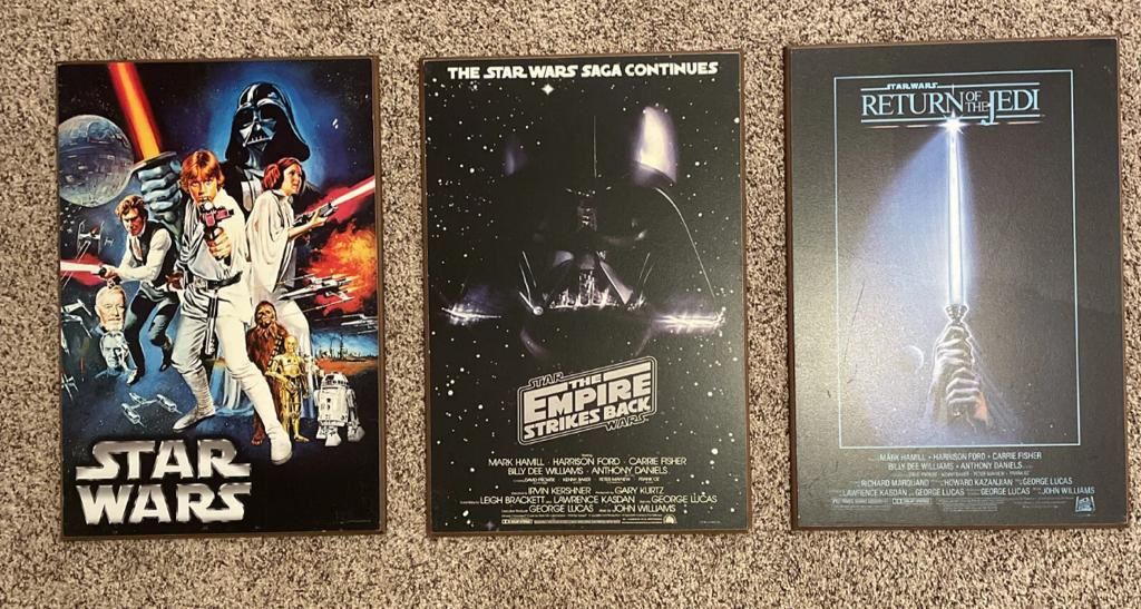 LOT OF VERY RARE 3 DISNEY OFFICIAL STAR WARS 19x13 POSTER BOARD WOOD WALL ART