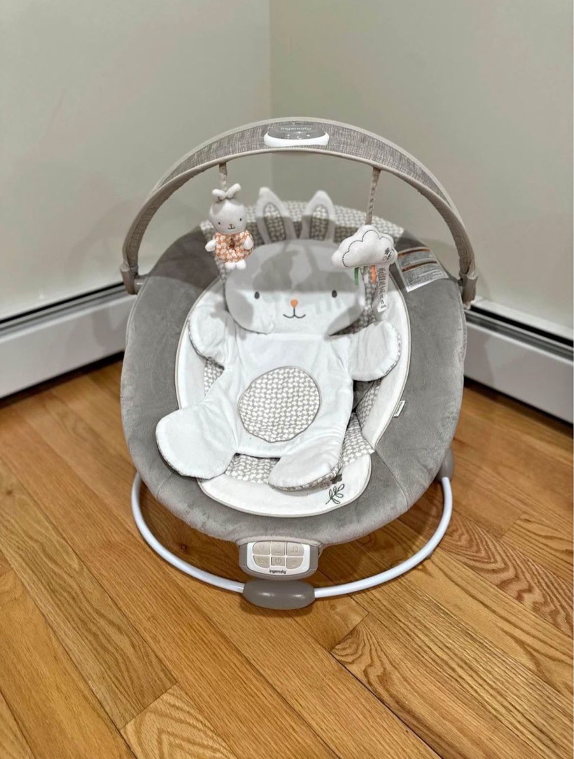 Ingenuity InLighten Baby Bouncer Infant Seat with Light Up -Toy Bar, Vibrations, Tummy Time Pillow & Sounds