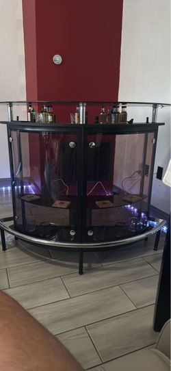 Home Bar Unit with Glass Top and LED Lights