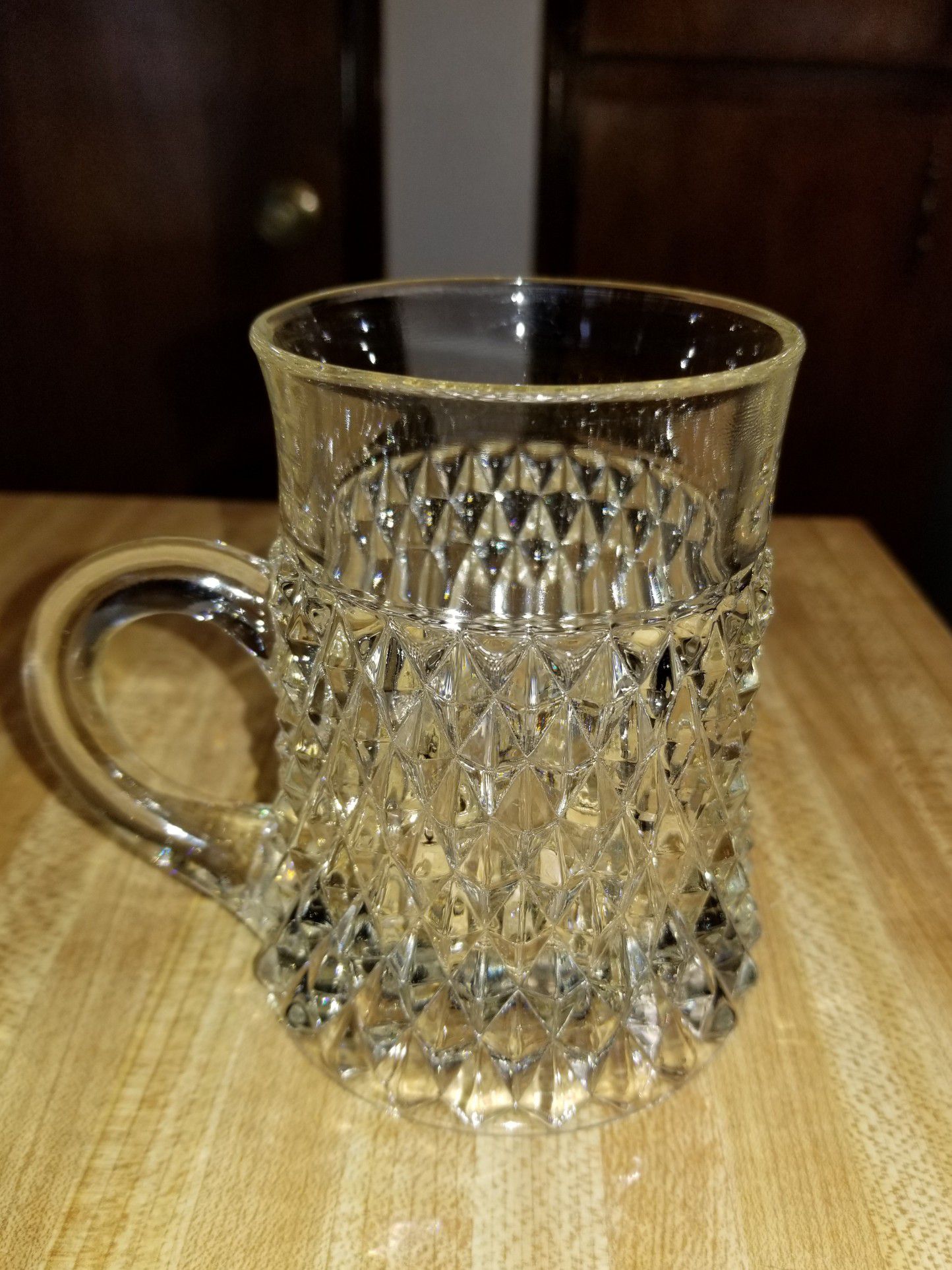 Vintage Indiana Glass Diamond Point - Clear Pattern 8oz Coffee Mug/Beer Stein