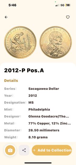 2012-P Sacagawea Native American Dollar BU Mint State UNC Collector Coin