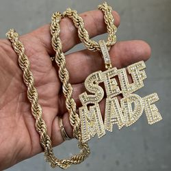 -SELF MADE -icy simulated diamonds stones pendant and 8mm rope necklace 🔥🔥🔥