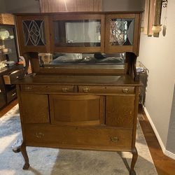 antique tigerwood dresser with mirrored hutch-price firm
