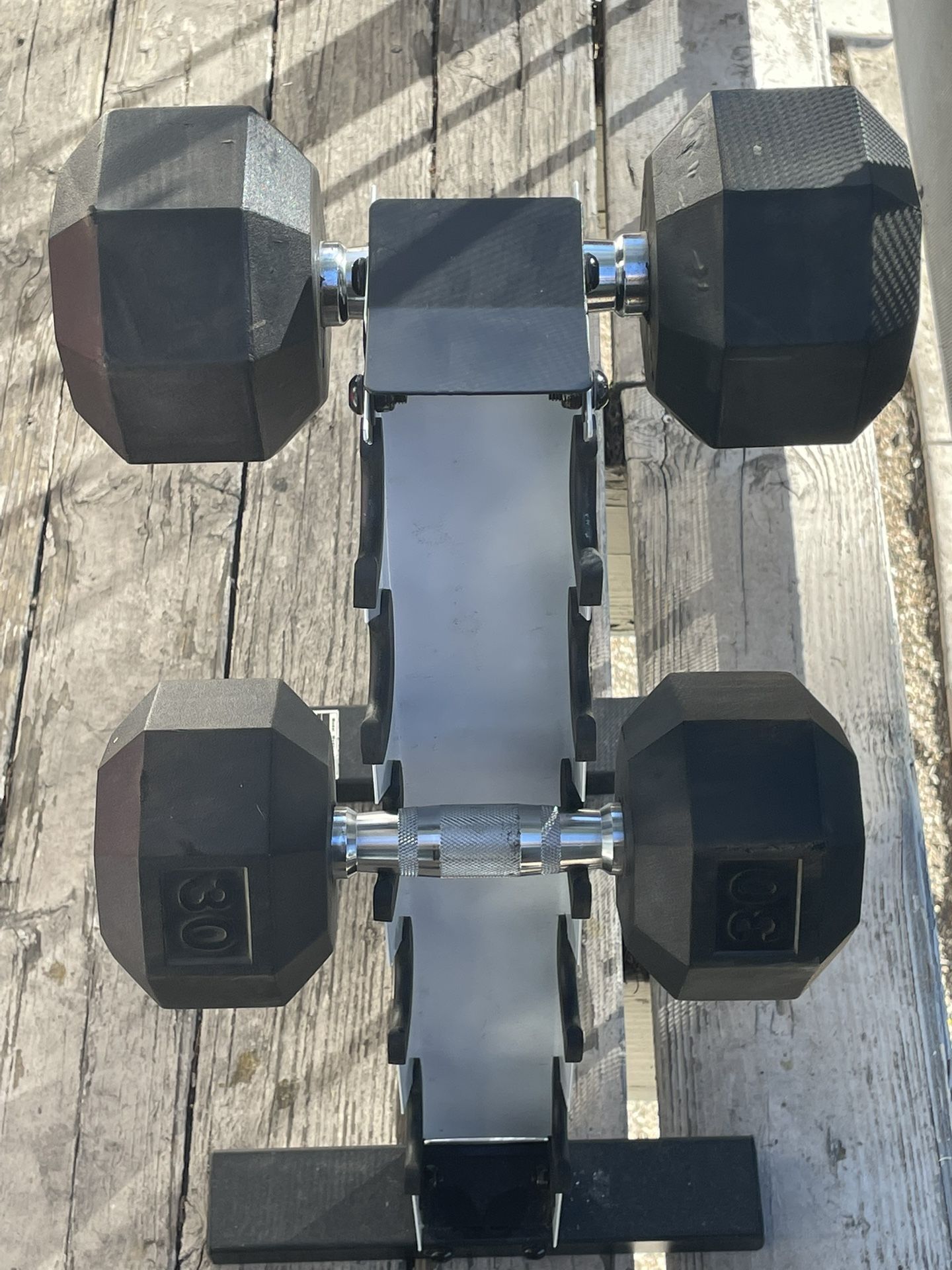 2x 30lbs Dumbbells And Weight Rack