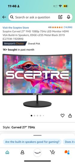 Sceptre Curved 27" FHD 1080p 75Hz LED Monitor HDMI VGA Build-In Speakers, EDGE-LESS Metal Black 2019 (C275W-1920RN)