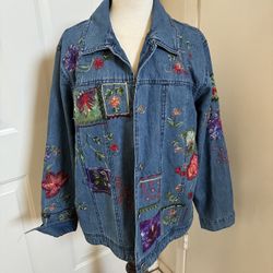 Women’s Embroidered Denim Jeans Jacket Size 1X Coldwater Creek