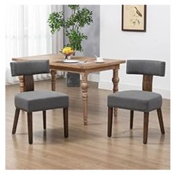 Rattan Dining Room Set of 2 in Wood Finish Grey Fabric