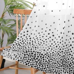 New! Polka Dots Foil Printed Sheer Curtains for Living Room - Faux Linen Grommet Voile Confetti Window Curtains for Bedroom and Kids Room, 52” x 84”