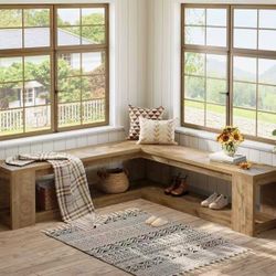 SL0181 L-Shaped Bench with Storage, Corner Entryway Bench for Living Room