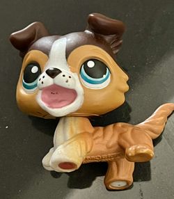Littlest Pet Shop LPS RARE - 237 Collie Open Mouth Leg Up Blue Eyes Red Magnet
