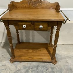 Vintage washstand table.  Solid oak. Well made. Heavy. 