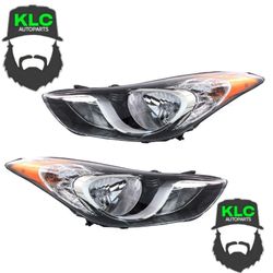 For 2011 2012 2013 Hyundai Elantra Headlight Assembly Halogen Chrome Left Right Pair
