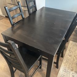 Black-Stained Wooden Dining Table and Chairs 