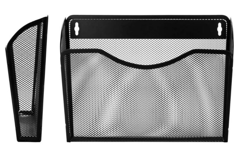 Wall Mount File Hanging Organizer, Casewin Metal Mesh Office Home Folder Binder Holder Magazine Mail Sorter Rack, Black 1Pack