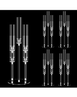 New 4 Set 5 Arm Acrylic Candelabra Centerpiece, Mjkeomo 27'' Tall Clear Candle Holder for Table, Wedding, Christmas, Fireplace Mantel Decor, Fits 0.82