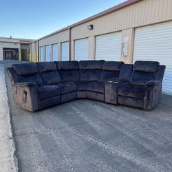6 piece blue - gray reclining sectional sofa ( can deliver for $10 )