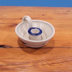 Williamsburg Pottery Chamber Stick Candle Holder ~ Cobalt Blue, Leaves, Candle