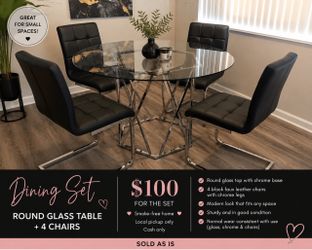 Modern Round Glass Dining Table + 4 Chairs – $100