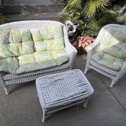 Outdoor Seating Woven Rattan White Bench