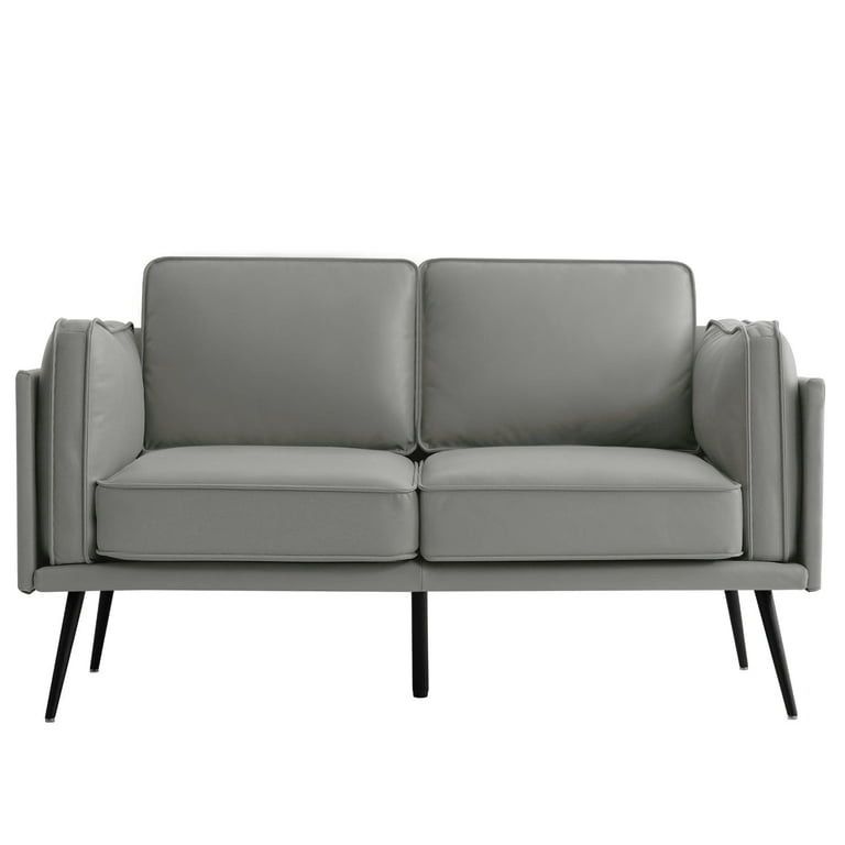 Assembled 60" Modern Sofa Couch Faux Leather Loveseat for Living Room, Small Couches for Small Space
