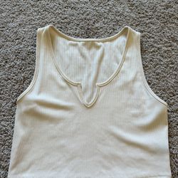 SHEIN Women’s Solid Knotched Cropped Beige Tank Top Size XL