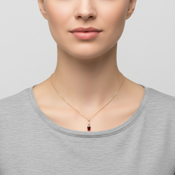 14K Yellow Gold Garnet & Diamond Pendant - 0.03ct