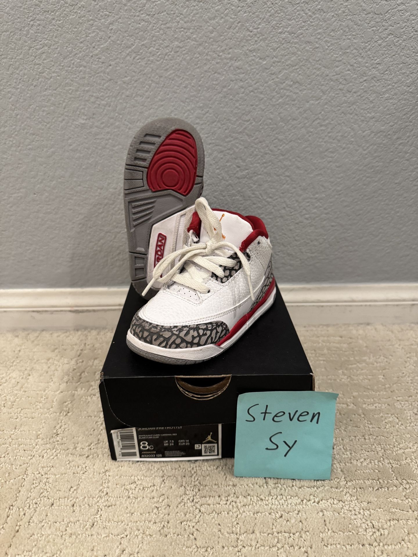 Jordan 3 Retro Cardinal Red (size 8C)