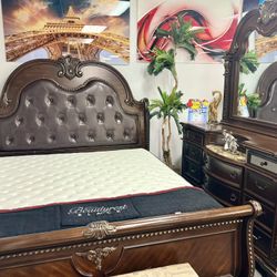 Bedroom Furniture Deal😱Beautiful Chocolate Wood 5pc Bed Set Available Limited Time Only $1599