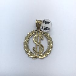 Gold 10k Dollar Sign Pendant New