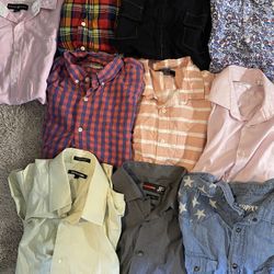 Medium Bundle Lot of 10 Dress Shirts Short sleeve long sleeve button up M