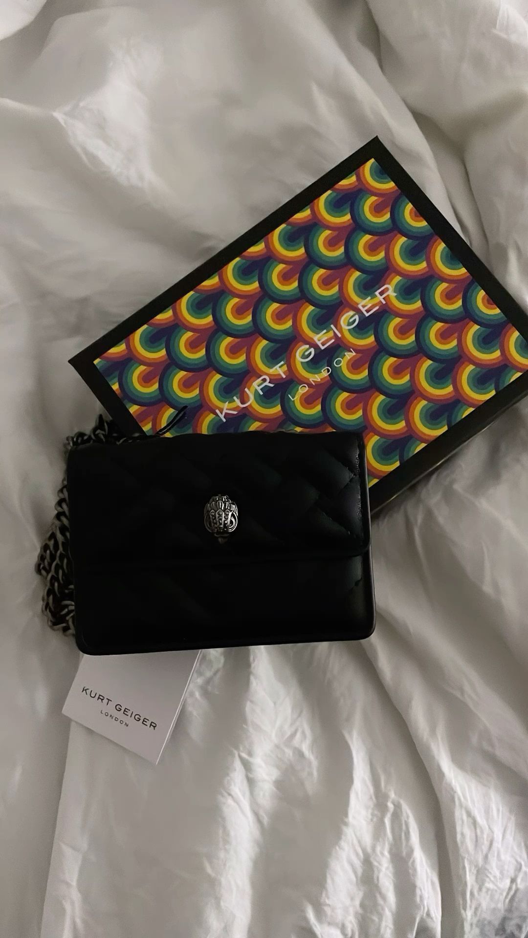 ‘KURT GEIGER MICRO KENSINGTON BLACK DRENCH CROSSBODY BAG’