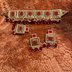 Indian Kundan Bollywood Red Bridal Jewelry Set