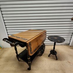 ETHAN ALLEN Hand Painted Antique Drop Leaf Table Cart Tea Server Bar Console End