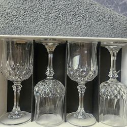 Set of 4 Crystal Cut Wine Glasses