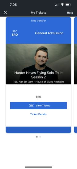 2 Tickets to Hunter Hayes at the Anaheim House of Blues