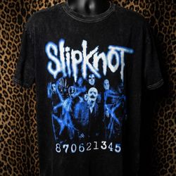 Oversized Slipknot Acid Wash Blue Graphic Band Tee Heavy Metal Music T-Shirt
