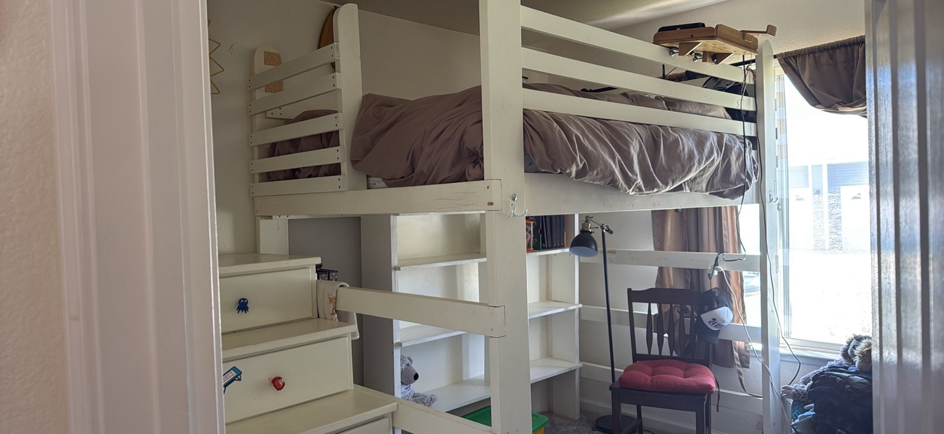 Loft bed - Full Size, Stairs w/storage and bookshelf.
