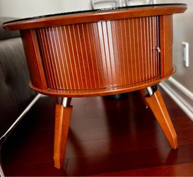 Stylish Round Wooden Coffee Table with Tambour Storage – Made in Italy (2 Available) (CASH ONLY)