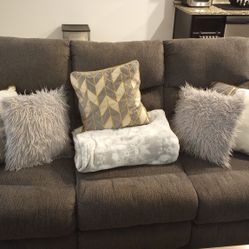 Gray Reclining Sofa And Loveseat  - NO DECOR PILLOWS 