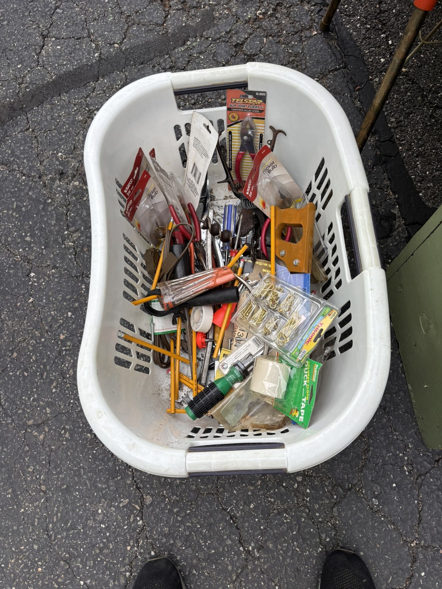 Basket Of Miscellaneous Tools Supplies Stuff
