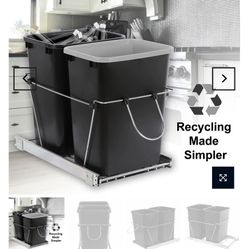 Cabinet Sliding Waste Bin for Kitchen Duo Pull-Out Recycle Cans Easy Access no show trash container