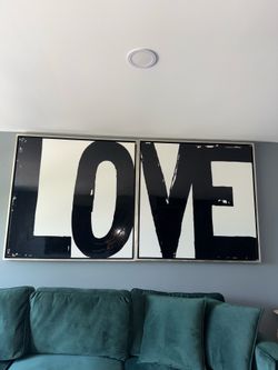Oversized Modern Set of 2 Love Pop Art Frames, Black, Gray and Silver Wall Art Decor