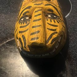 Hand Carved Wooden Jaguar Tiger Mask Folk Art Wall Hanging 3x5 Hand Painted