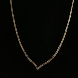 18K Tri-Color Gold Double Sided Herringbone V-Shaped Necklace 16” 