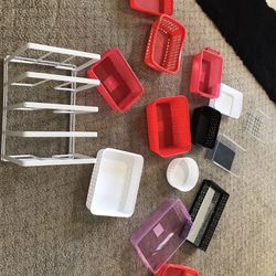 Lot Of Organizing Baskets And Pot Lid Holder
