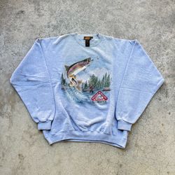 Vintage 90’s Eddie Bauer Catch & Release Angler Fishing Outdoor Grey Crewneck Sweater Sz 2XL