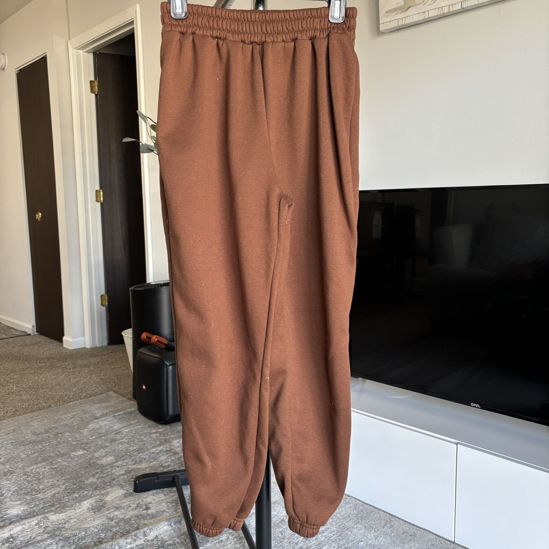 SHEIN Solid Brown Elastic Waist Therma Sweatpants