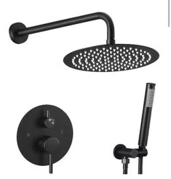 AKLFGN Matte Black Rainfall Shower Faucet Set 2-Spray High Pressure 1.8 GPM