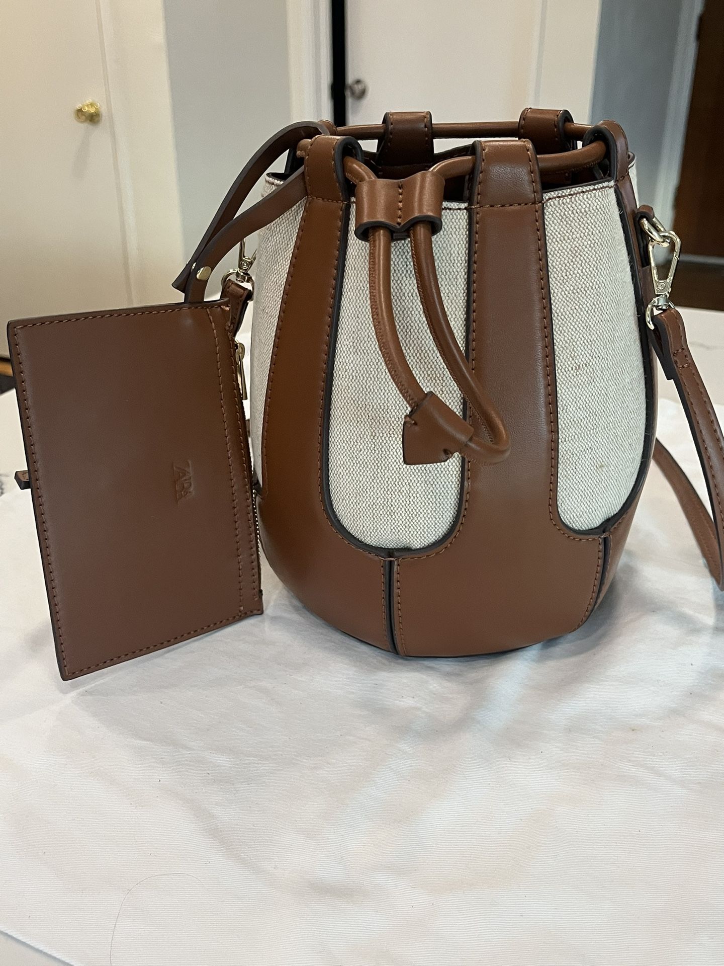ZARA Two Tone Bucket Crossbody Bag NWOT