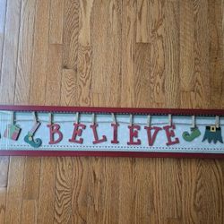 $25.00 - 41" Christmas "BELIEVE" Wall Art!  Elves Design Accents/Gorgeous 3D Design Artworks/Real Rope Accent - Like New From Kirkland!